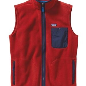 Patagonia Mens Synchilla Fleece Karstens Vest Red Navy Full Zip Snap Pocket SM